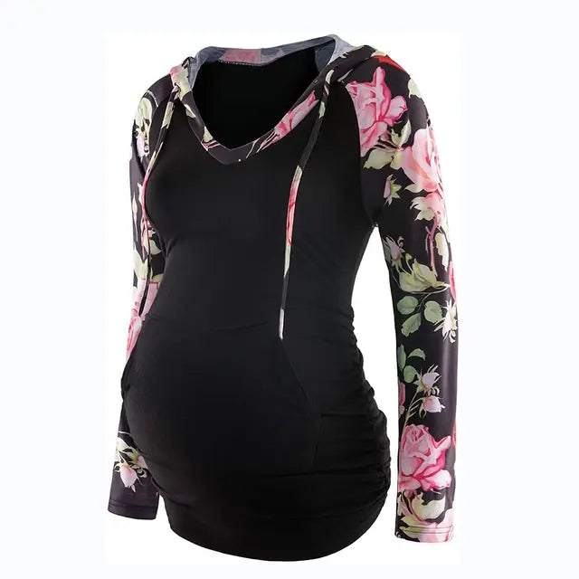 Sudadera con capucha de maternidad para mujer con cuello en V a rayas