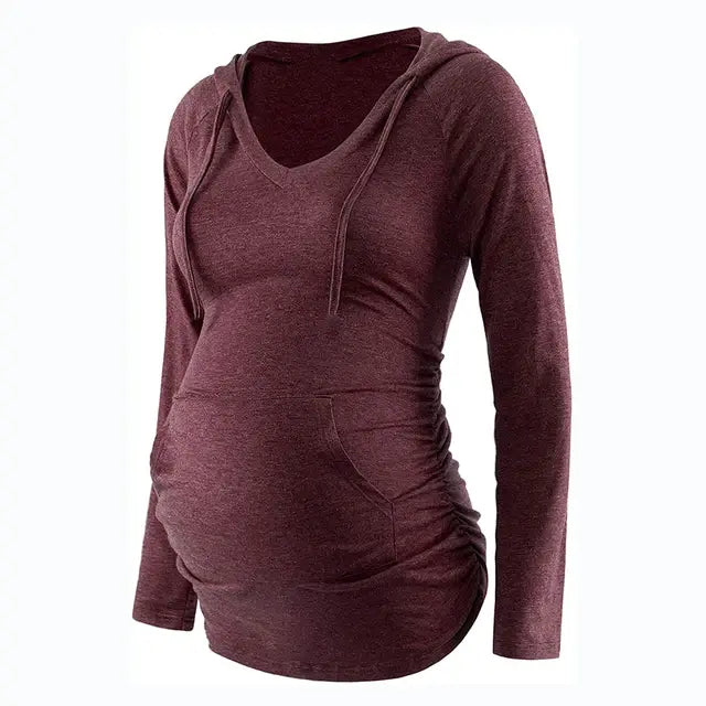 Sudadera con capucha de maternidad para mujer con cuello en V a rayas