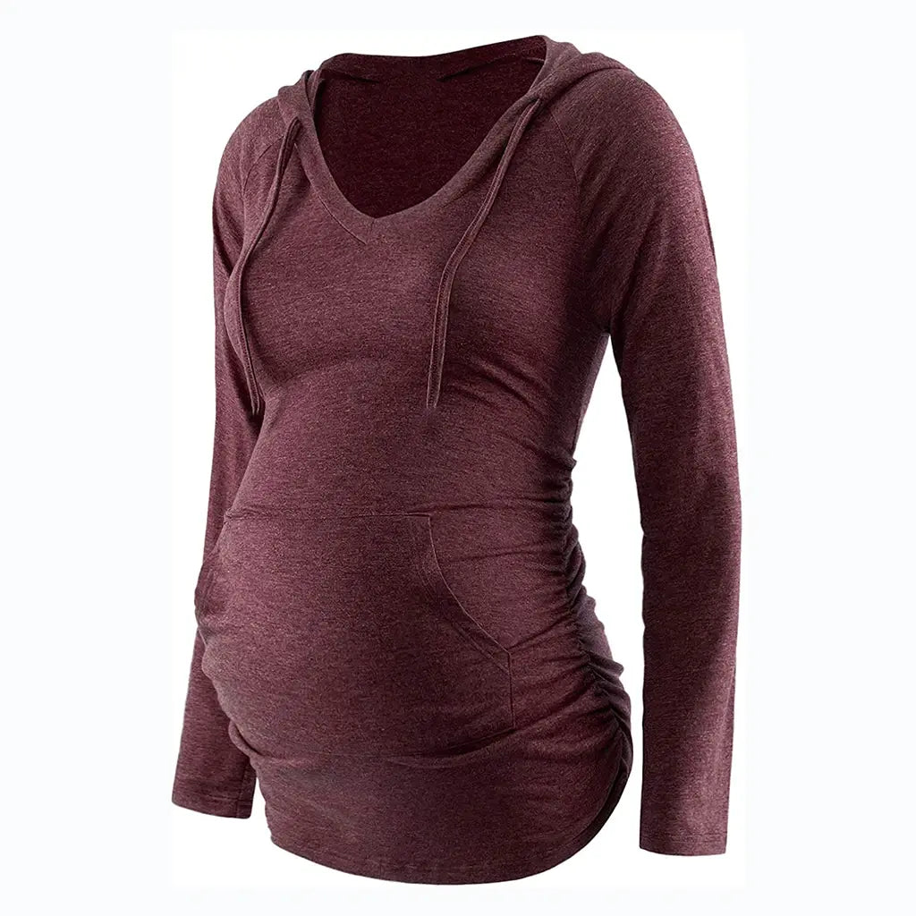 Sudadera con capucha de maternidad para mujer con cuello en V a rayas