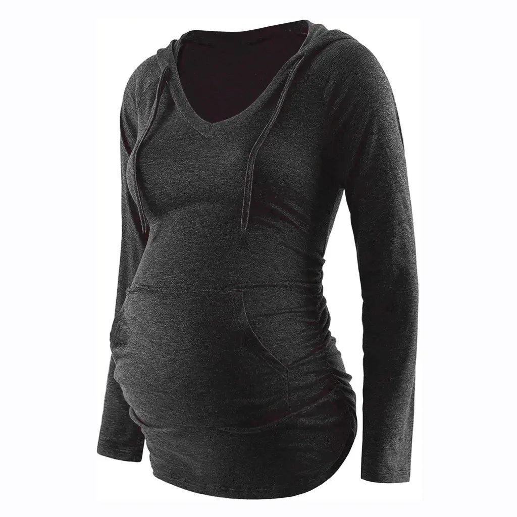 Sudadera con capucha de maternidad para mujer con cuello en V a rayas