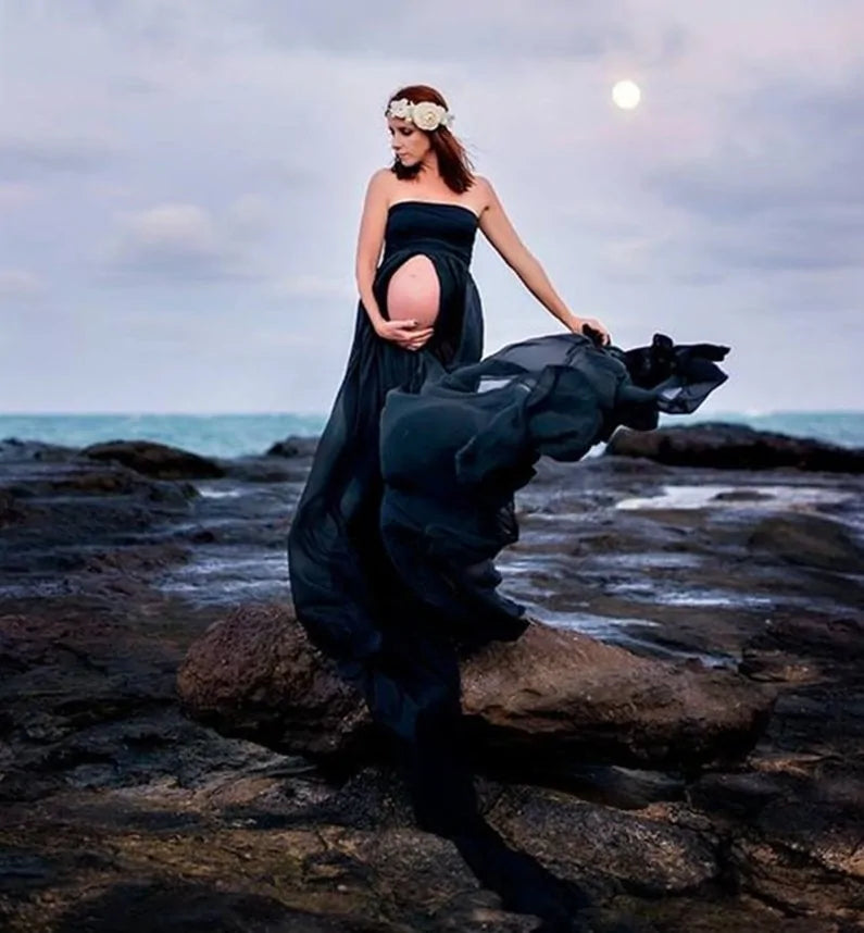 Maternity Chiffon Off The Shoulder Dress