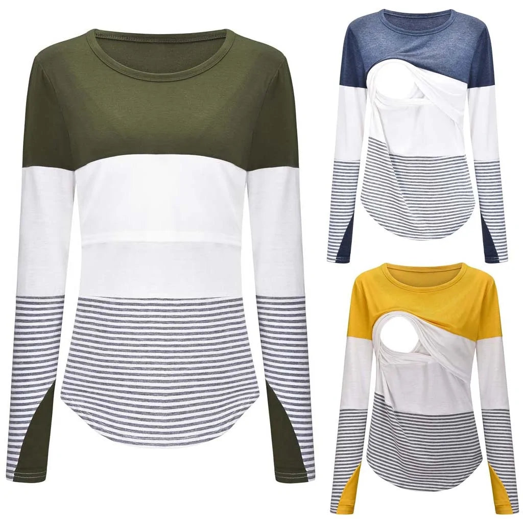 Long Sleeve Striped Nursing Top