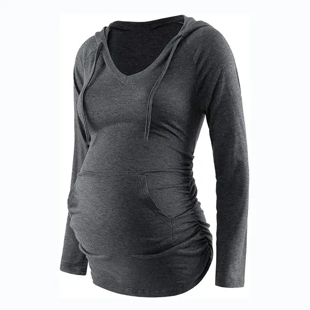 Sudadera con capucha de maternidad para mujer con cuello en V a rayas